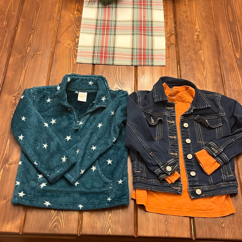 Jumping beans, fleece, jean jacket and shirt. Girls 6/7